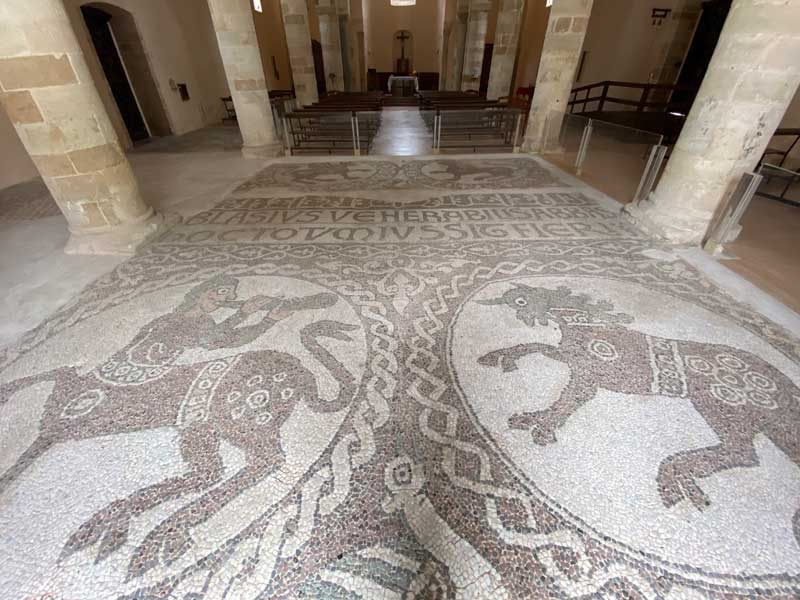 Mosaic floor with animals in the abbey of Santa Maria del Patire